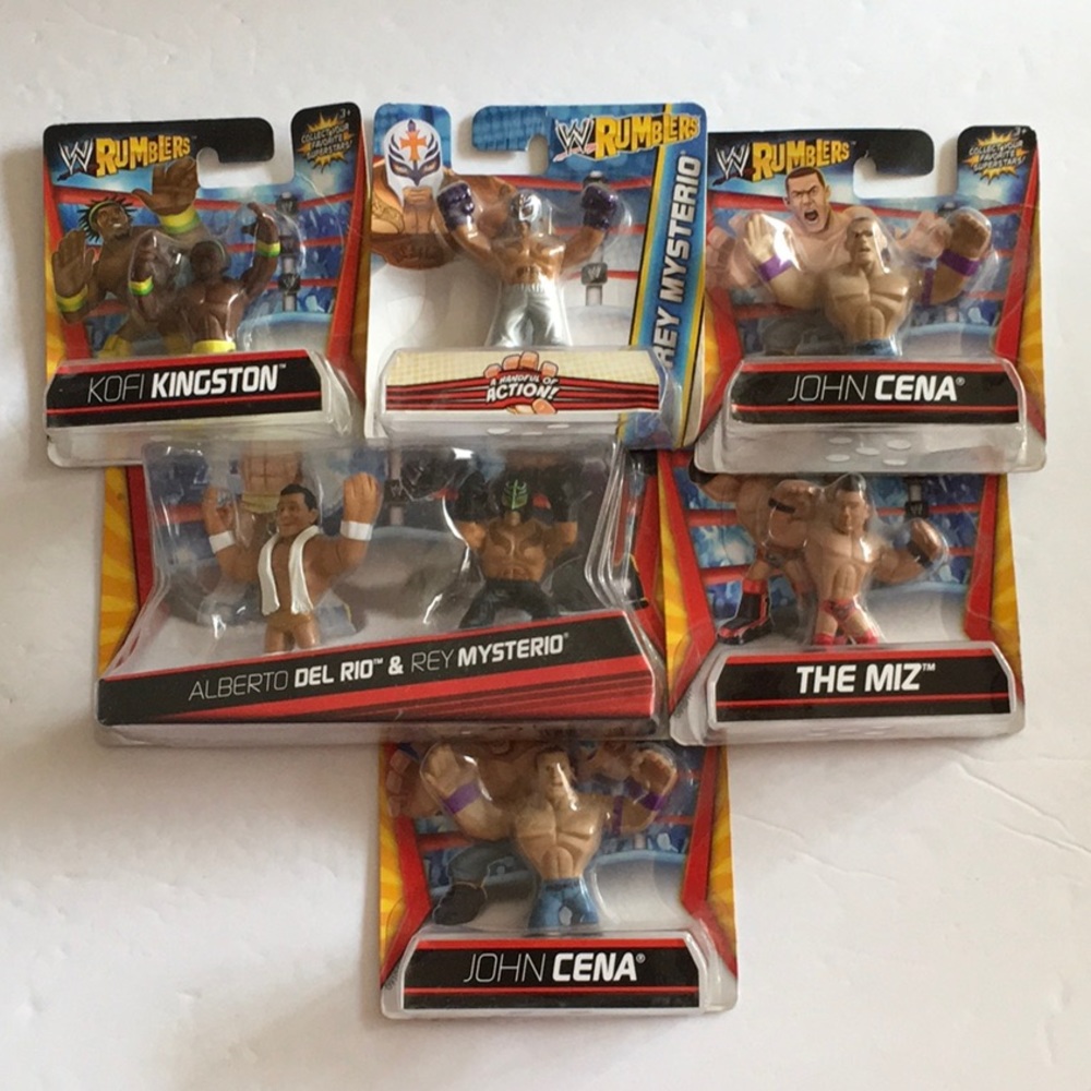 7 WWE Rumblers Mini Action Figures. Kofi/Cena/Rey.